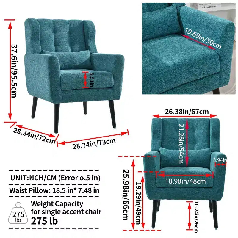 Fauteuil d'appoint en chenille TUYOHW, fauteuil de salon moderne avec coussin décoratif, dossier ergonomique, pieds en bois fuselés, fauteuil de lecture pour salon, chambre à coucher
