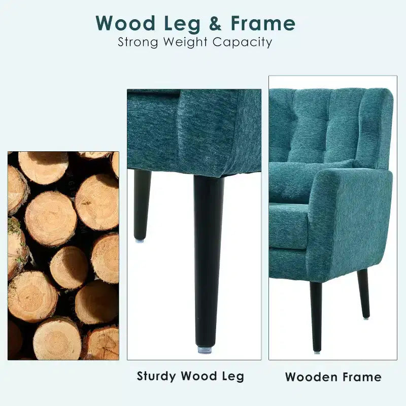 Fauteuil d'appoint en chenille TUYOHW, fauteuil de salon moderne avec coussin décoratif, dossier ergonomique, pieds en bois fuselés, fauteuil de lecture pour salon, chambre à coucher