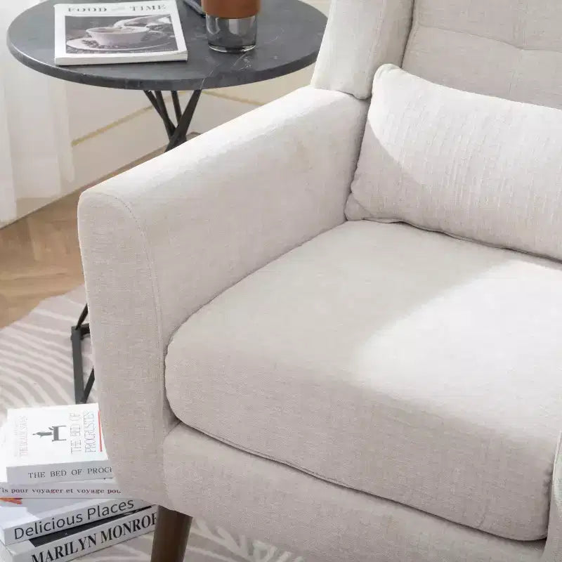 Fauteuil d'appoint en chenille TUYOHW, fauteuil de salon moderne avec coussin décoratif, dossier ergonomique, pieds en bois fuselés, fauteuil de lecture pour salon, chambre à coucher