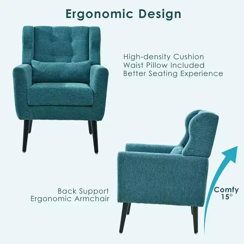 Fauteuil d'appoint en chenille TUYOHW, fauteuil de salon moderne avec coussin décoratif, dossier ergonomique, pieds en bois fuselés, fauteuil de lecture pour salon, chambre à coucher