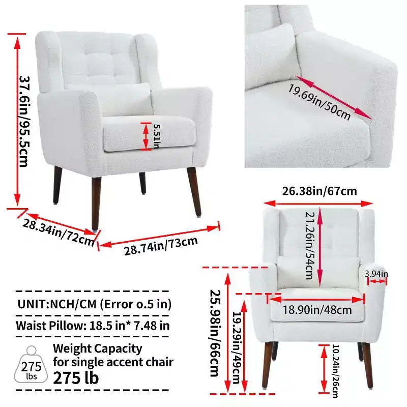 Fauteuil d'appoint en chenille TUYOHW, fauteuil de salon moderne avec coussin décoratif, dossier ergonomique, pieds en bois fuselés, fauteuil de lecture pour salon, chambre à coucher