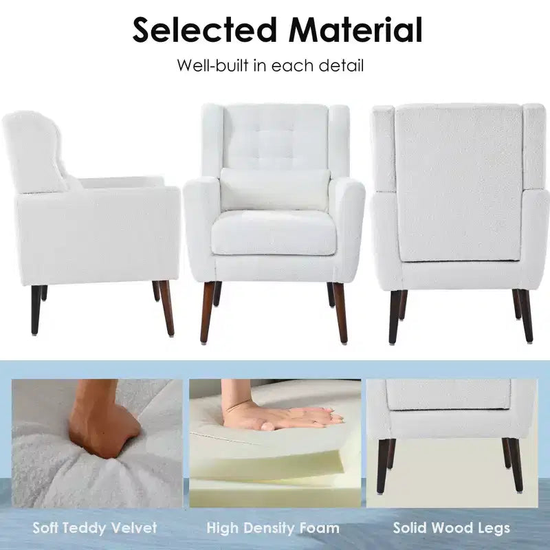 Fauteuil d'appoint en chenille TUYOHW, fauteuil de salon moderne avec coussin décoratif, dossier ergonomique, pieds en bois fuselés, fauteuil de lecture pour salon, chambre à coucher