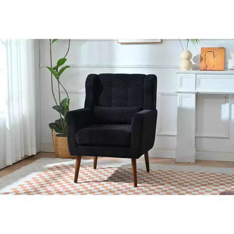 Fauteuil d'appoint en chenille TUYOHW, fauteuil de salon moderne avec coussin décoratif, dossier ergonomique, pieds en bois fuselés, fauteuil de lecture pour salon, chambre à coucher