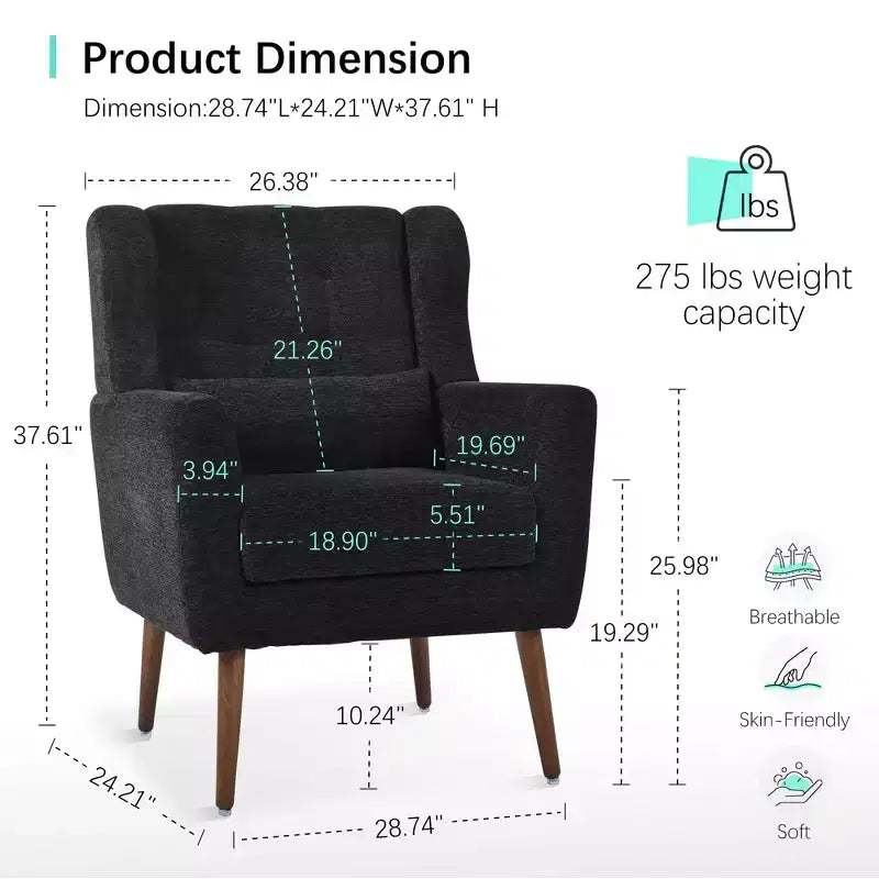 Fauteuil d'appoint en chenille TUYOHW, fauteuil de salon moderne avec coussin décoratif, dossier ergonomique, pieds en bois fuselés, fauteuil de lecture pour salon, chambre à coucher