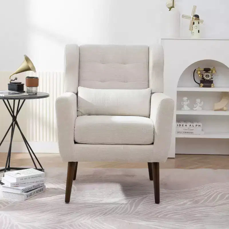 Fauteuil d'appoint en chenille TUYOHW, fauteuil de salon moderne avec coussin décoratif, dossier ergonomique, pieds en bois fuselés, fauteuil de lecture pour salon, chambre à coucher