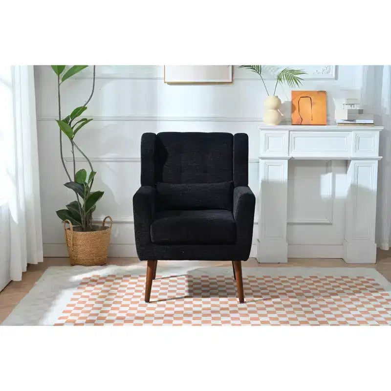 Fauteuil d'appoint en chenille TUYOHW, fauteuil de salon moderne avec coussin décoratif, dossier ergonomique, pieds en bois fuselés, fauteuil de lecture pour salon, chambre à coucher
