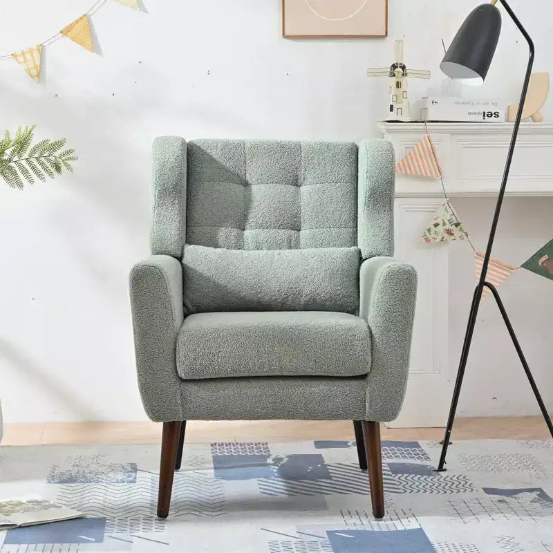 Fauteuil d'appoint en chenille TUYOHW, fauteuil de salon moderne avec coussin décoratif, dossier ergonomique, pieds en bois fuselés, fauteuil de lecture pour salon, chambre à coucher