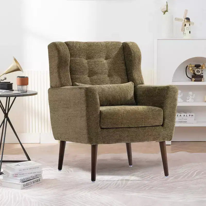 Fauteuil d'appoint en chenille TUYOHW, fauteuil de salon moderne avec coussin décoratif, dossier ergonomique, pieds en bois fuselés, fauteuil de lecture pour salon, chambre à coucher