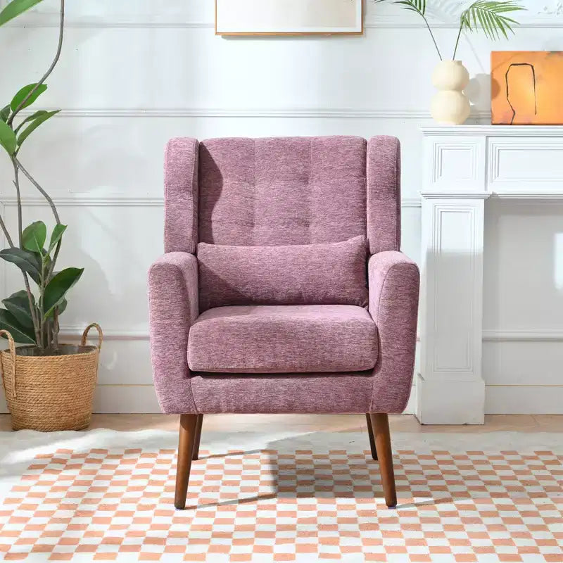 Fauteuil d'appoint en chenille TUYOHW, fauteuil de salon moderne avec coussin décoratif, dossier ergonomique, pieds en bois fuselés, fauteuil de lecture pour salon, chambre à coucher