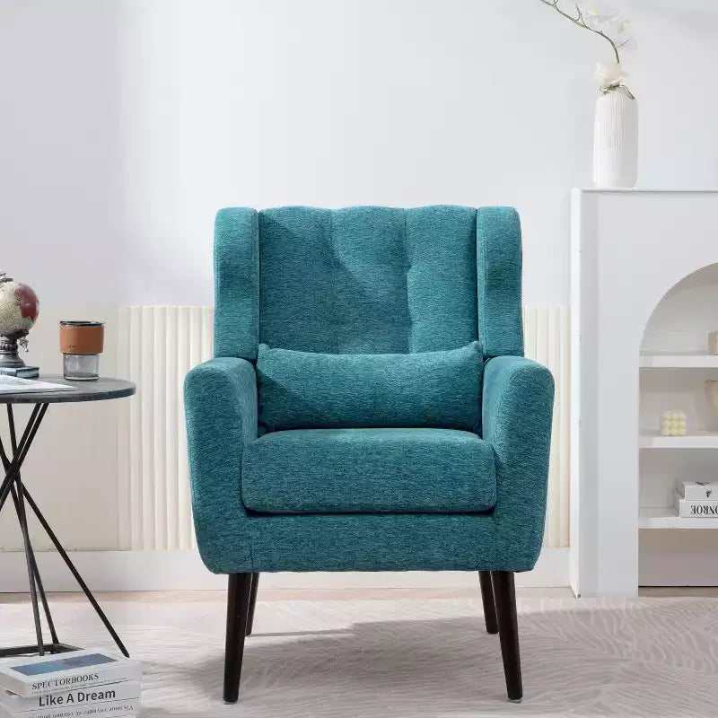 Fauteuil d'appoint en chenille TUYOHW, fauteuil de salon moderne avec coussin décoratif, dossier ergonomique, pieds en bois fuselés, fauteuil de lecture pour salon, chambre à coucher
