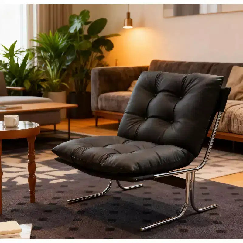 TUYOHW Leather Armchair,Modern High Back Wing Accent Chair with Soft Padded Seat,X-Shaped Metal Legs,Sofa Chair for Office,Bedroom,Living Room