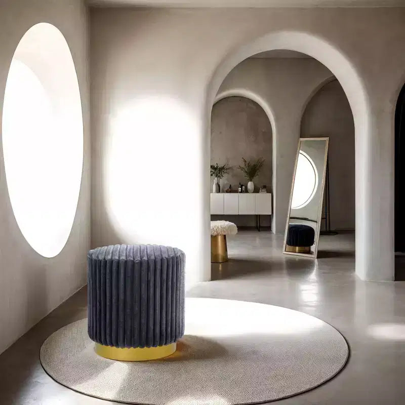 TUYOHW Tabouret d'appoint rond 16, pouf touffeté en tissu imitation fourrure avec base en acier inoxydable doré, pouf touffeté pour salon, chambre, gris