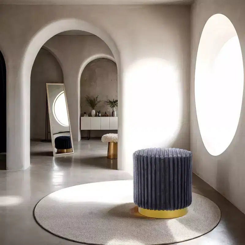 TUYOHW Tabouret d'appoint rond 16, pouf touffeté en tissu imitation fourrure avec base en acier inoxydable doré, pouf touffeté pour salon, chambre, gris