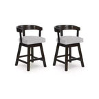 Signature Design by Ashley Haddigan Counter Height Upholstered Swivel Barstools, Set of 2, Grey Seat with Dark Brown Frame