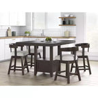 Signature Design by Ashley Haddigan Tabourets de bar pivotants rembourrés, hauteur comptoir, lot de 2, assise grise avec cadre marron foncé