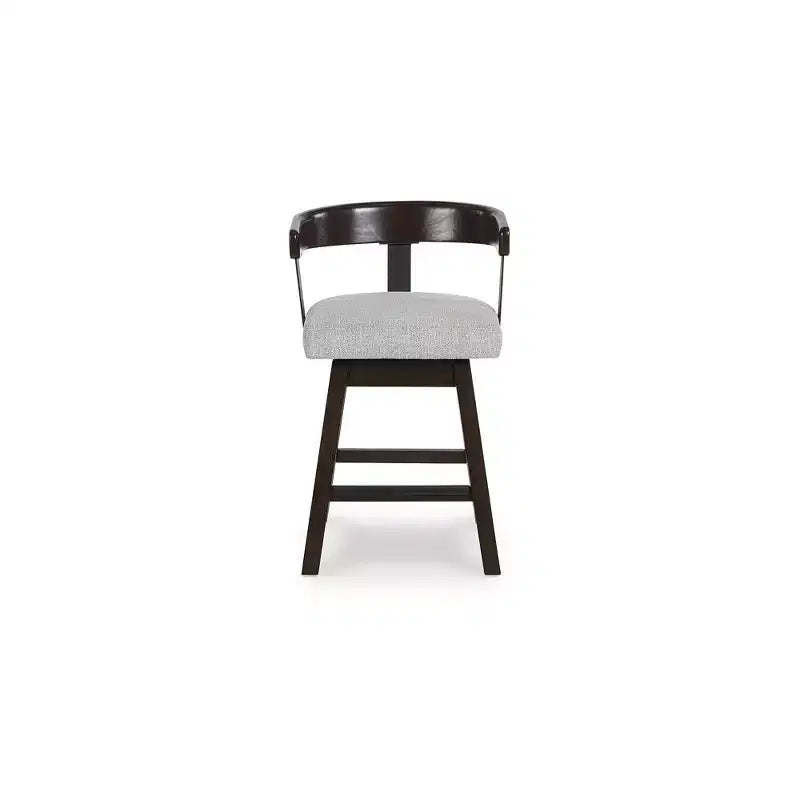 Signature Design by Ashley Haddigan Tabourets de bar pivotants rembourrés, hauteur comptoir, lot de 2, assise grise avec cadre marron foncé