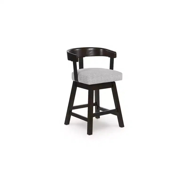 Signature Design by Ashley Haddigan Tabourets de bar pivotants rembourrés, hauteur comptoir, lot de 2, assise grise avec cadre marron foncé
