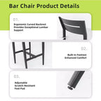 Tabourets de bar de patio en aluminium avec dossiers ergonomiques, pieds fuselés, repose-pieds et coussins; résistants aux intempéries et adaptés aux jardins