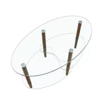 Table basse ovale à 3 niveaux en verre avec pieds en chêne, table de centre moderne en verre trempé pour salon