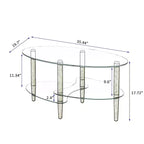 Table basse ovale à 3 niveaux en verre avec pieds en chêne, table de centre moderne en verre trempé pour salon