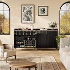 Meuble bar avec casiers à vin et buffet, vaisselier moderne avec texture cannelée et tiroirs de rangement pour cuisine, salle à manger