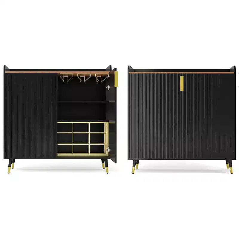 Meuble bar avec casiers à vin et buffet, vaisselier moderne avec texture cannelée et tiroirs de rangement pour cuisine, salle à manger