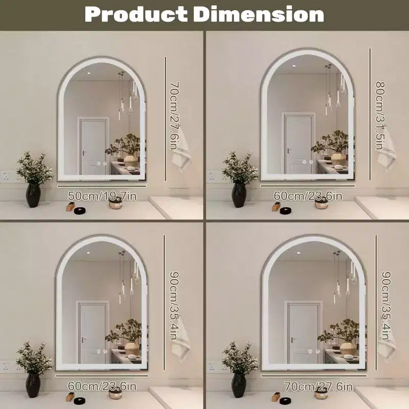 MAYEERTY Miroir de salle de bain arqué à LED 20x28 pouces avec chargement, anti-buée, intensité variable 3 couleurs et double éclairage à mémoire