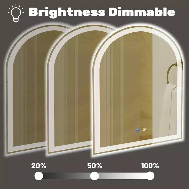 MAYEERTY Miroir de salle de bain arqué à LED 20x28 pouces avec chargement, anti-buée, intensité variable 3 couleurs et double éclairage à mémoire