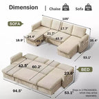Dyonery Canapé-lit escamotable à quatre places de 267 cm avec rangement, poches latérales, dossier réglable, convertible