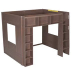 Lit mezzanine double Whisen en bois avec armoires de rangement et étagères