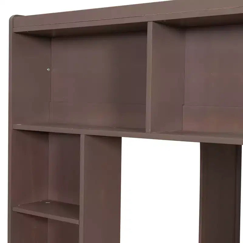 Lit mezzanine double Whisen en bois avec armoires de rangement et étagères