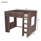 Lit mezzanine double Whisen en bois avec armoires de rangement et étagères