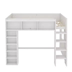 Lit mezzanine double Whisen en bois avec armoires de rangement et étagères