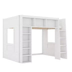 Lit mezzanine double Whisen en bois avec armoires de rangement et étagères