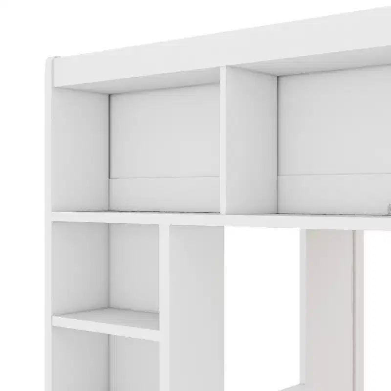 Lit mezzanine double Whisen en bois avec armoires de rangement et étagères