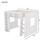 Lit mezzanine double Whisen en bois avec armoires de rangement et étagères