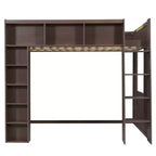 Lit mezzanine double Whisen en bois avec armoires de rangement et étagères