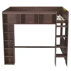 Lit mezzanine double Whisen en bois avec armoires de rangement et étagères