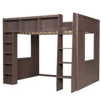 Lit mezzanine double Whisen en bois avec armoires de rangement et étagères