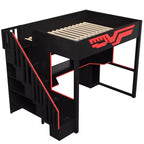 Lit superposé pleine grandeur Whisen avec bureau et escalier de rangement – Rouge et noir