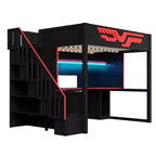 Lit superposé pleine grandeur Whisen avec bureau et escalier de rangement – Rouge et noir