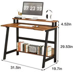 Bureau d'ordinateur Bureau d'angle PC portable table de bureau avec étagères Table de travail à 2 niveaux avec support de moniteur Table d'ordinateur portable pour petites pièces, maison
