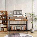 Bureau d'ordinateur Bureau d'angle PC portable table de bureau avec étagères Table de travail à 2 niveaux avec support de moniteur Table d'ordinateur portable pour petites pièces, maison
