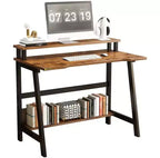 Bureau d'ordinateur Bureau d'angle PC portable table de bureau avec étagères Table de travail à 2 niveaux avec support de moniteur Table d'ordinateur portable pour petites pièces, maison