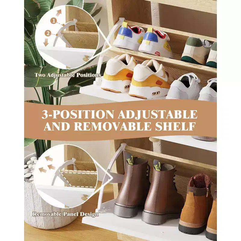 COZONY Meuble à Chaussures Étroit 4 Tiroirs Basculants - Organisateur en Bois avec Étagère Ouverte pour Chaussons, Baskets, Talons, Entrée, Couloir, Porches