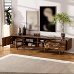 Meuble TV moderne cannelé pour téléviseurs jusqu'à 85 pouces, meuble de divertissement en bois de 78 pouces avec armoire de rangement et 2 tiroirs, console TV pour salon et chambre à coucher