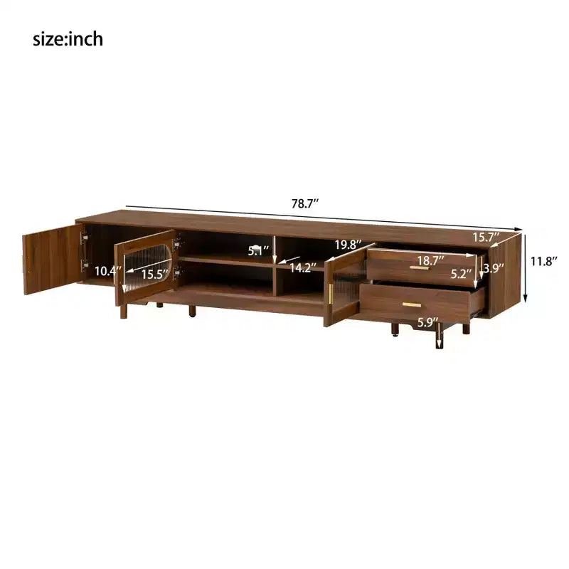 Meuble TV moderne cannelé pour téléviseurs jusqu'à 85 pouces, meuble de divertissement en bois de 78 pouces avec armoire de rangement et 2 tiroirs, console TV pour salon et chambre à coucher