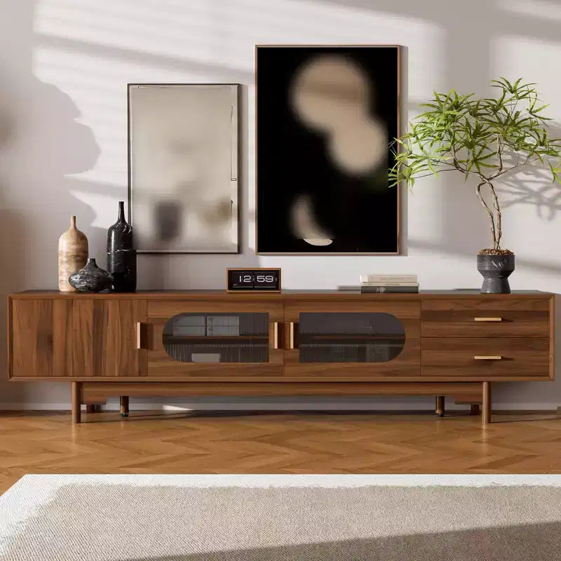 Meuble TV moderne cannelé pour téléviseurs jusqu'à 85 pouces, meuble de divertissement en bois de 78 pouces avec armoire de rangement et 2 tiroirs, console TV pour salon et chambre à coucher