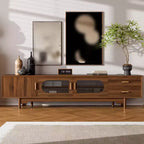Meuble TV moderne cannelé pour téléviseurs jusqu'à 85 pouces, meuble de divertissement en bois de 78 pouces avec armoire de rangement et 2 tiroirs, console TV pour salon et chambre à coucher