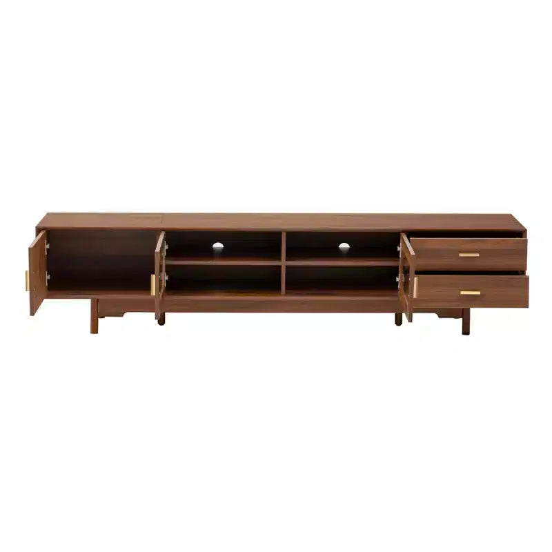 Meuble TV moderne cannelé pour téléviseurs jusqu'à 85 pouces, meuble de divertissement en bois de 78 pouces avec armoire de rangement et 2 tiroirs, console TV pour salon et chambre à coucher